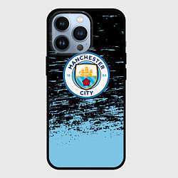 Чехол для iPhone 13 Pro Манчестер сити голубые брызги на черном фоне, цвет: 3D-черный