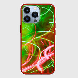 Чехол для iPhone 13 Pro Неоновые линии и фонари - Зелёный, цвет: 3D-красный