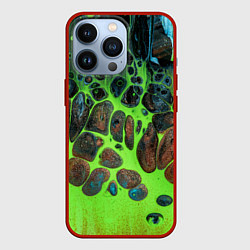 Чехол для iPhone 13 Pro Неоновый песок и камни - Зелёный, цвет: 3D-красный