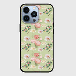 Чехол для iPhone 13 Pro Розы на фоне салатного цвета roses, цвет: 3D-черный
