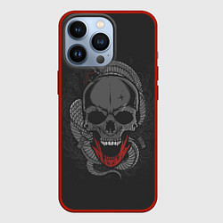Чехол для iPhone 13 Pro ЧЕРЕП СО ЗМЕЁЙ, цвет: 3D-красный
