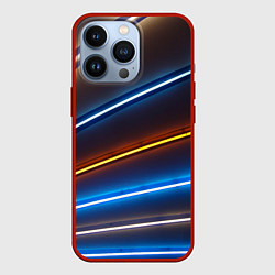 Чехол для iPhone 13 Pro Неоновые фонари на линиях - Голубой и оранжевый, цвет: 3D-красный