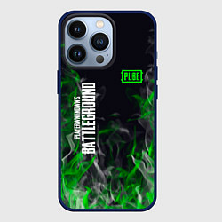 Чехол для iPhone 13 Pro Pubg - зелёное пламя, цвет: 3D-тёмно-синий