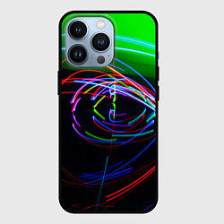Чехол для iPhone 13 Pro Неоновые абстрактные волнообразные огни - Зелёный, цвет: 3D-черный