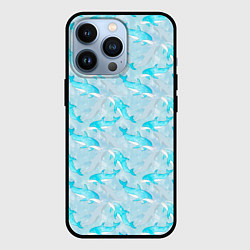 Чехол для iPhone 13 Pro Дельфины в океане, цвет: 3D-черный