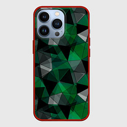 Чехол для iPhone 13 Pro Зеленый, серый и черный геометрический, цвет: 3D-красный