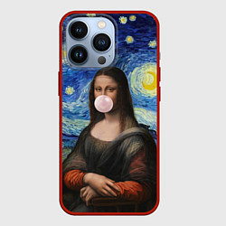 Чехол для iPhone 13 Pro Мона Лиза Приколы - Звездная ночь, цвет: 3D-красный