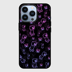 Чехол для iPhone 13 Pro Minecraft - Creeper красивый градиент, цвет: 3D-черный