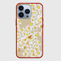 Чехол для iPhone 13 Pro Букет Нарисованных Цветущих Ромашек, цвет: 3D-красный