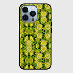 Чехол для iPhone 13 Pro Зеленые узоры: волны абстракции, цвет: 3D-черный