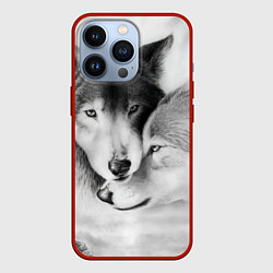 Чехол для iPhone 13 Pro Love: Волк и волчица, цвет: 3D-красный