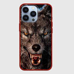 Чехол для iPhone 13 Pro Морда злого волка, цвет: 3D-красный
