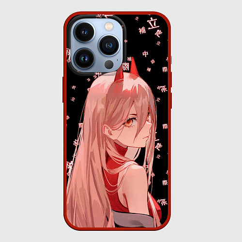 Чехол iPhone 13 Pro Power Chainsaw Man иероглифы / 3D-Красный – фото 1