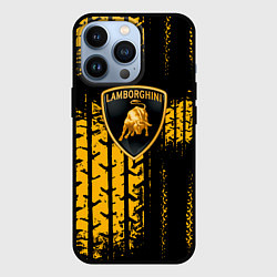 Чехол для iPhone 13 Pro Lamborghini - жёлтые следы шин, цвет: 3D-черный