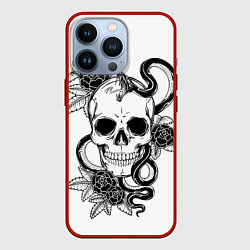Чехол для iPhone 13 Pro Череп и Мамба и чёрные розы, цвет: 3D-красный