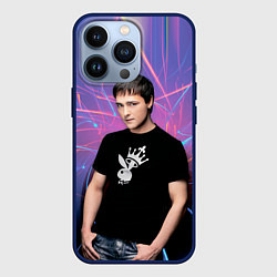 Чехол для iPhone 13 Pro Юрий Шатунов на неоновом фоне, цвет: 3D-тёмно-синий