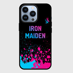 Чехол для iPhone 13 Pro Iron Maiden - neon gradient: символ сверху, цвет: 3D-черный