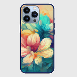 Чехол для iPhone 13 Pro Цветочный букет нарисованный маслом, цвет: 3D-тёмно-синий