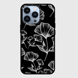 Чехол для iPhone 13 Pro Графичные цветы на черном фоне, цвет: 3D-черный