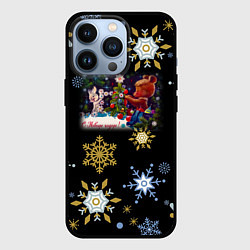 Чехол для iPhone 13 Pro Новый год мишка и зайчик украшают ёлку, цвет: 3D-черный