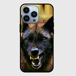 Чехол для iPhone 13 Pro Оскал чёрного волка, цвет: 3D-черный