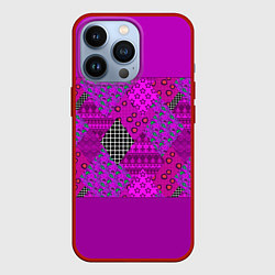 Чехол для iPhone 13 Pro Малиновый комбинированный узор пэчворк, цвет: 3D-красный