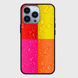 Чехол для iPhone 13 Pro Капли дождя на цветных подложках - паттерн, цвет: 3D-черный