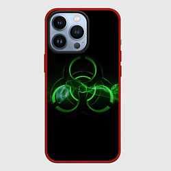 Чехол для iPhone 13 Pro Радиация - зелёный знак, цвет: 3D-красный