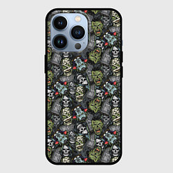 Чехол для iPhone 13 Pro Череп, зомби и вампир, цвет: 3D-черный