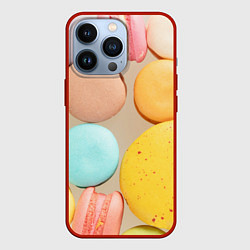 Чехол для iPhone 13 Pro Разноцветные пирожные Макарон, цвет: 3D-красный