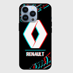 Чехол для iPhone 13 Pro Значок Renault в стиле glitch на темном фоне, цвет: 3D-черный