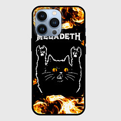 Чехол для iPhone 13 Pro Megadeth рок кот и огонь, цвет: 3D-черный