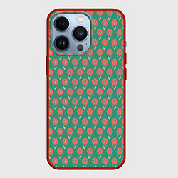 Чехол для iPhone 13 Pro Паттерн из цветов на зеленом фоне, цвет: 3D-красный