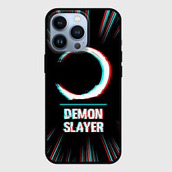 Чехол для iPhone 13 Pro Символ Demon Slayer в стиле glitch на темном фоне, цвет: 3D-черный