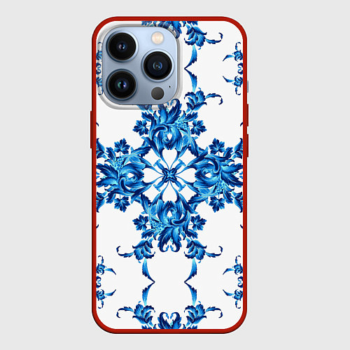 Чехол iPhone 13 Pro Гжель цветы / 3D-Красный – фото 1