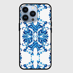 Чехол для iPhone 13 Pro Гжель синие цветы, цвет: 3D-черный