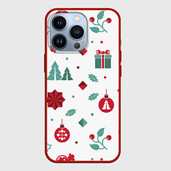 Чехол для iPhone 13 Pro Новый год подарки, конфеты, ёлочные шары, цвет: 3D-красный