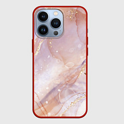 Чехол для iPhone 13 Pro Бежевый с золотом мрамор, цвет: 3D-красный