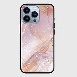 Чехол для iPhone 13 Pro Бежевый с золотом мрамор, цвет: 3D-черный