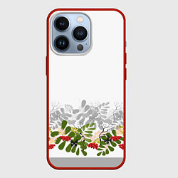 Чехол для iPhone 13 Pro Веточки красной рябины с бабочками, цвет: 3D-красный