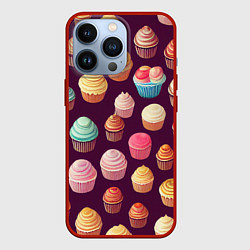 Чехол для iPhone 13 Pro Много нарисованных капкейков, цвет: 3D-красный