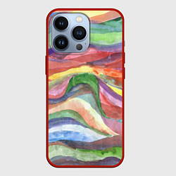 Чехол для iPhone 13 Pro Красочные волны акварель, цвет: 3D-красный