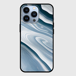 Чехол для iPhone 13 Pro Сине-белые разводы краски, цвет: 3D-черный