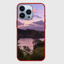 Чехол для iPhone 13 Pro Пейзаж вечерней реки и леса, цвет: 3D-красный