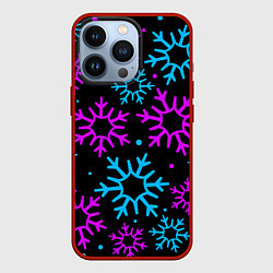 Чехол для iPhone 13 Pro Неоновые снежинки, цвет: 3D-красный