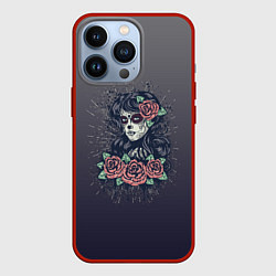 Чехол для iPhone 13 Pro Девушка в образе санта муэрте с макияжем сахарный, цвет: 3D-красный