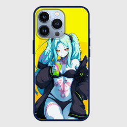 Чехол для iPhone 13 Pro Ребекка пьет коктель - Киберпанк аниме, цвет: 3D-тёмно-синий