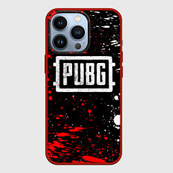 Чехол для iPhone 13 Pro PUBG white grunge, цвет: 3D-красный