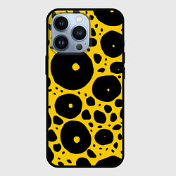 Чехол для iPhone 13 Pro Черные пятна на желтом фоне, цвет: 3D-черный