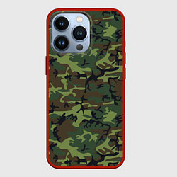 Чехол для iPhone 13 Pro Камуфляж лес - мелкий, цвет: 3D-красный